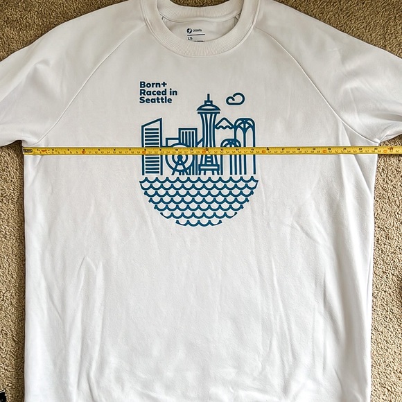 Oiselle Born and Raced Seattle White and Blue Crewneck Sweatshirt Womens Large - Picture 9 of 14